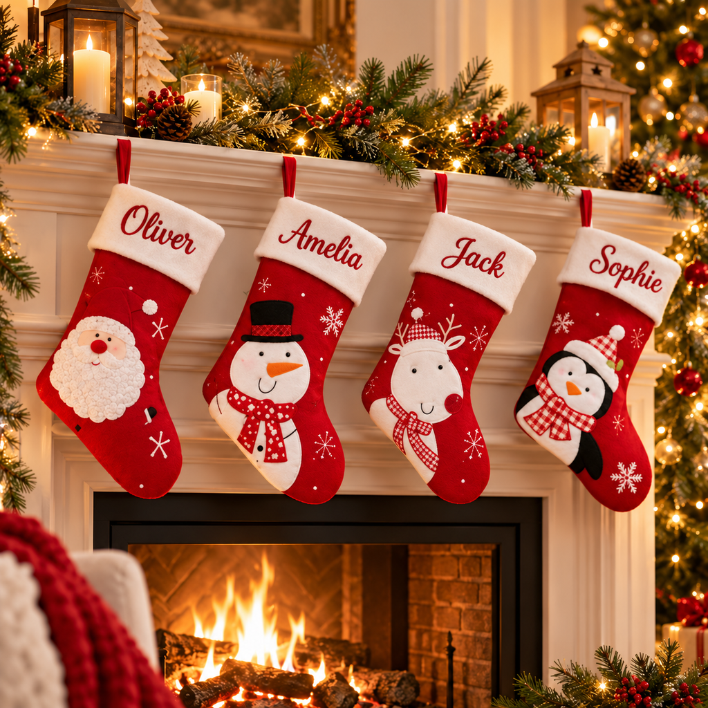 Christmas stockings with example personalised names