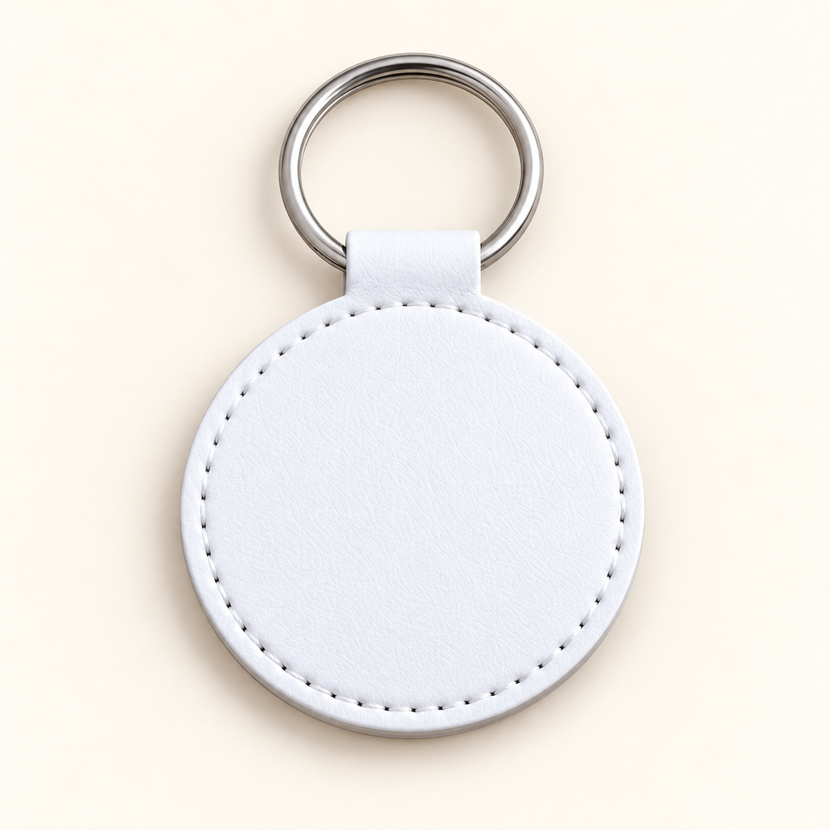 White round faux leather keyring, blank before engraving
